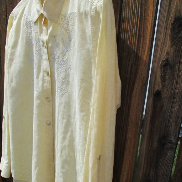 NOMADIC TRADERS Embroidered Long Sleeve Shirt Pastel Yellow Blouse Size M - Picture 3 of 9